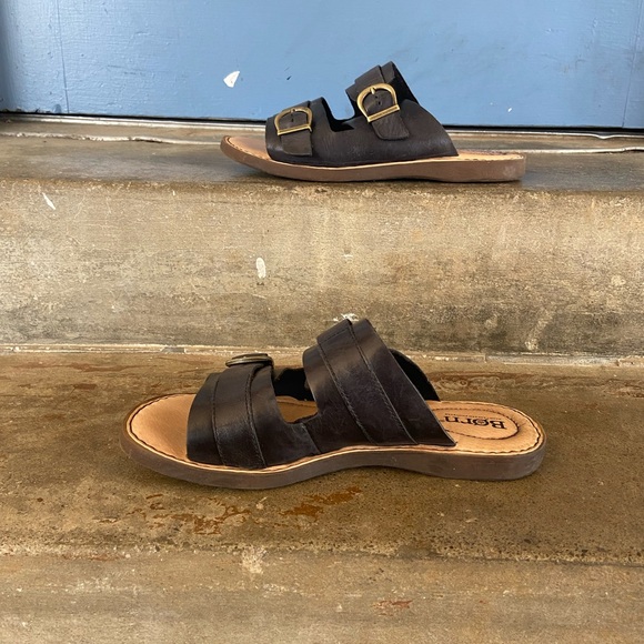 Born Black Leather Double Buckle Slide Sandals - Picture 3 of 8